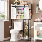 White/Oak Over-Toilet Storage Rack with Sliding Door, 1-Unit Bathroom Cabinet