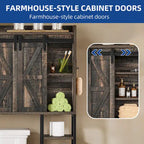 White/Oak Over-Toilet Storage Rack with Sliding Door, 1-Unit Bathroom Cabinet