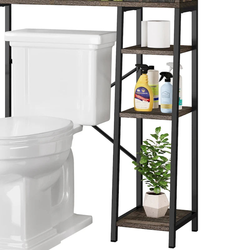 White/Oak Over-Toilet Storage Rack with Sliding Door, 1-Unit Bathroom Cabinet