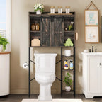 White/Oak Over-Toilet Storage Rack with Sliding Door, 1-Unit Bathroom Cabinet