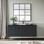 Black / Light Brown Fluted Sideboard Buffet, 2-Door, 62"