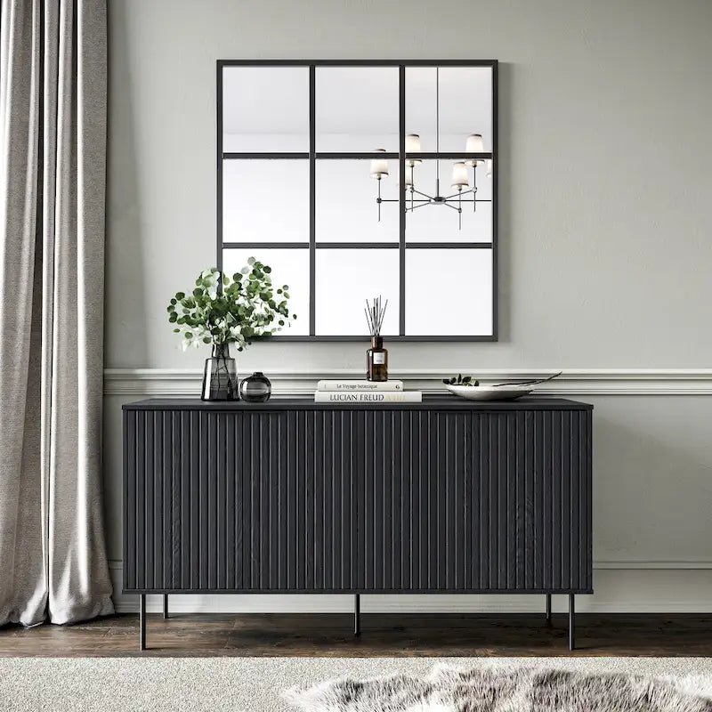 Black / Light Brown Fluted Sideboard Buffet, 2-Door, 62"