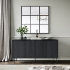 Black / Light Brown Fluted Sideboard Buffet, 2-Door, 62"