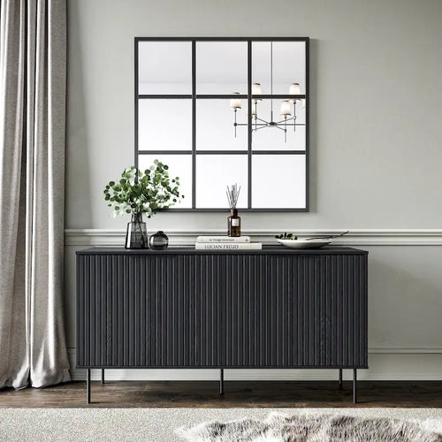 Bahut/buffet à cannelures noir/marron clair, 2 portes, 157 cm