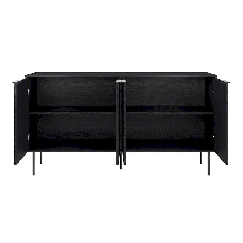 Black / Light Brown Fluted Sideboard Buffet, 2-Door, 62"
