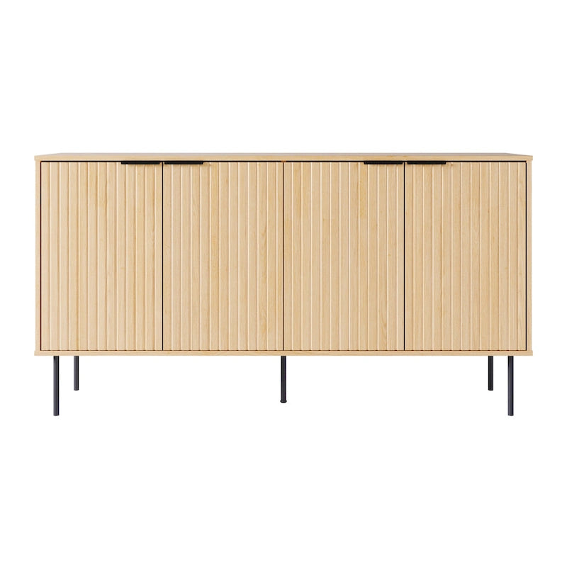 Black / Light Brown Fluted Sideboard Buffet, 2-Door, 62"