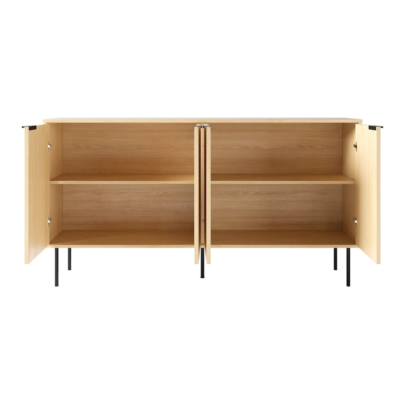 Black / Light Brown Fluted Sideboard Buffet, 2-Door, 62"