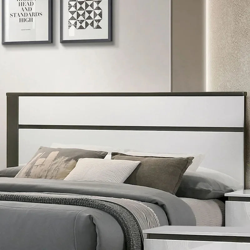 White & Metallic Gray 3-Piece Platform Bedroom Set with USB – King / Cal King / Queen (Sleeps 2)
