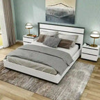 White & Metallic Gray 3-Piece Platform Bedroom Set with USB – King / Cal King / Queen (Sleeps 2)