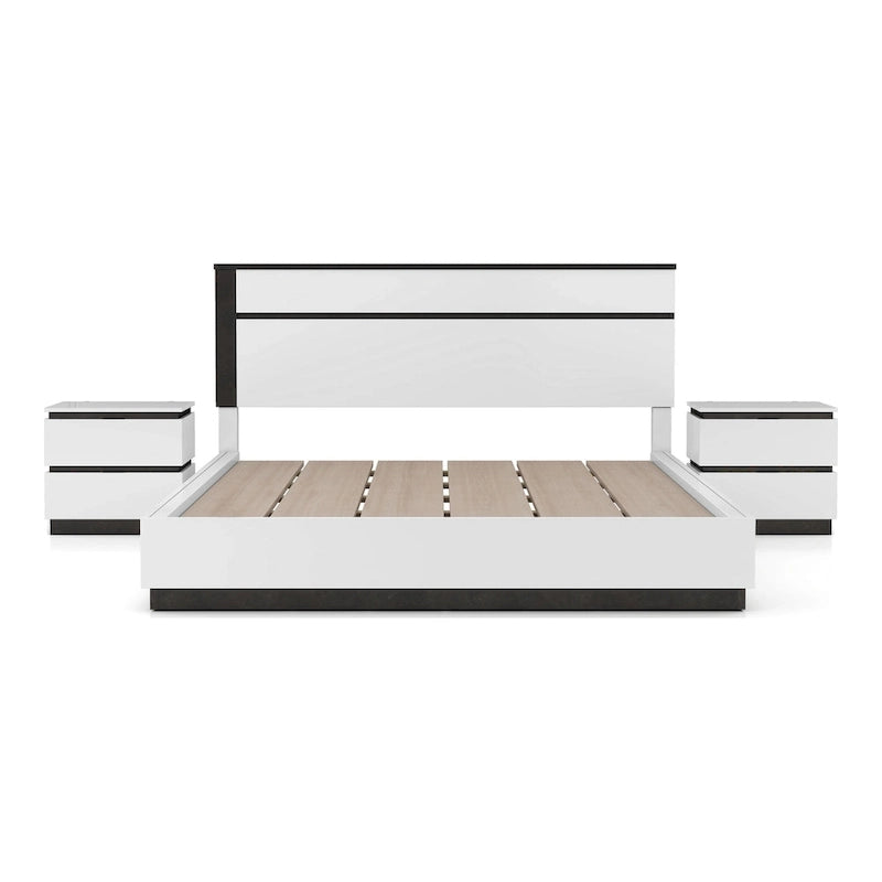 White & Metallic Gray 3-Piece Platform Bedroom Set with USB – King / Cal King / Queen (Sleeps 2)