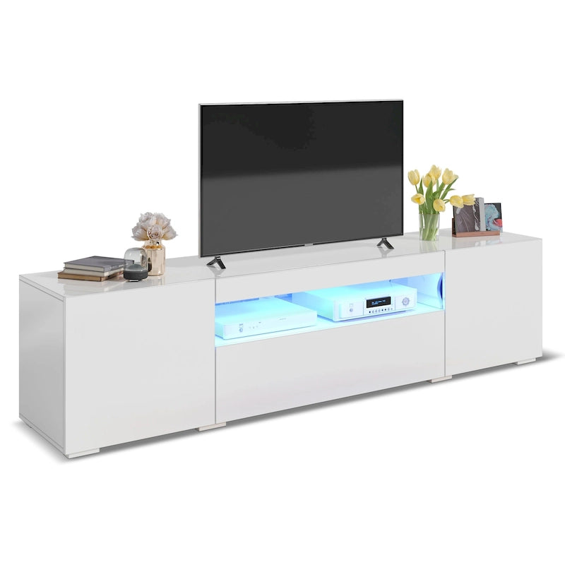 White/Black High-Gloss LED TV Stand, Fits up to 75" TV, 1-Unit