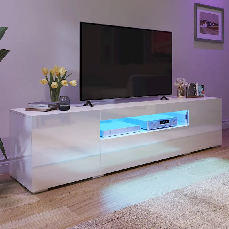 White/Black High-Gloss LED TV Stand, Fits up to 75" TV, 1-Unit