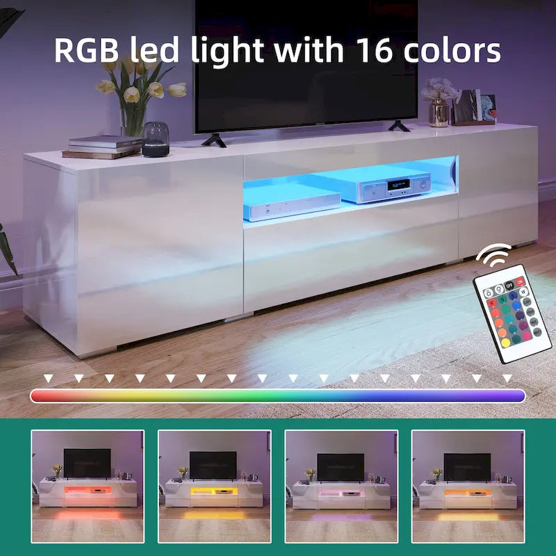 White/Black High-Gloss LED TV Stand, Fits up to 75" TV, 1-Unit