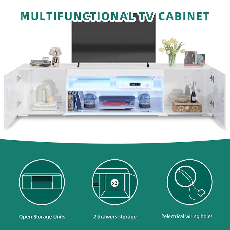White/Black High-Gloss LED TV Stand, Fits up to 75" TV, 1-Unit