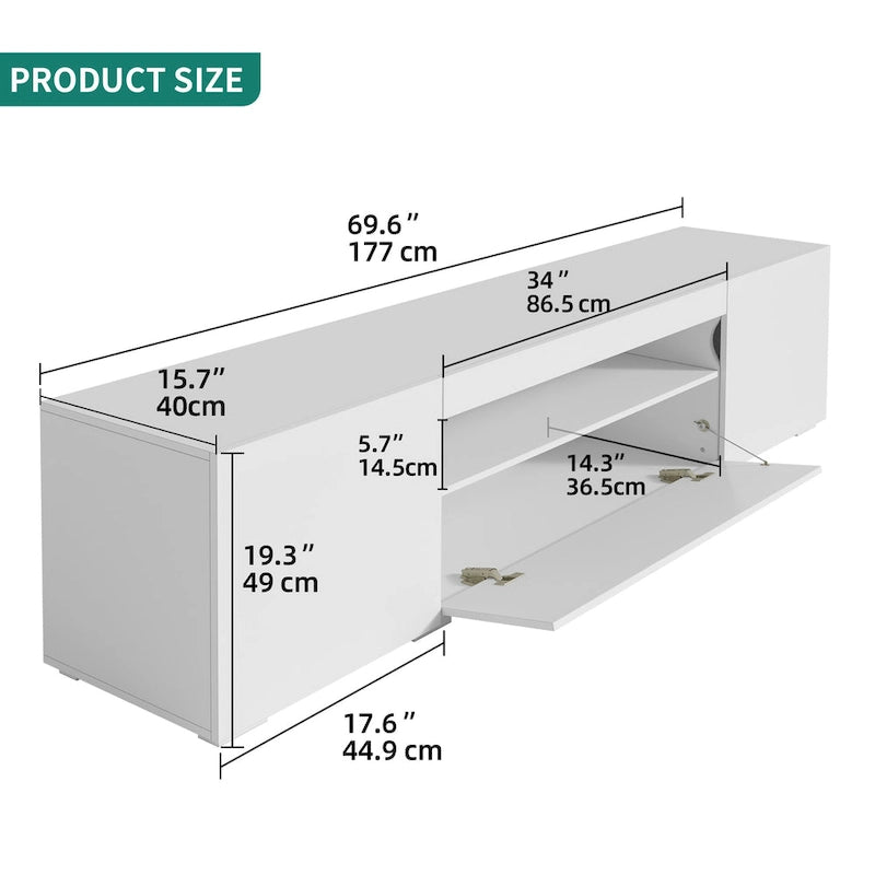 White/Black High-Gloss LED TV Stand, Fits up to 75" TV, 1-Unit