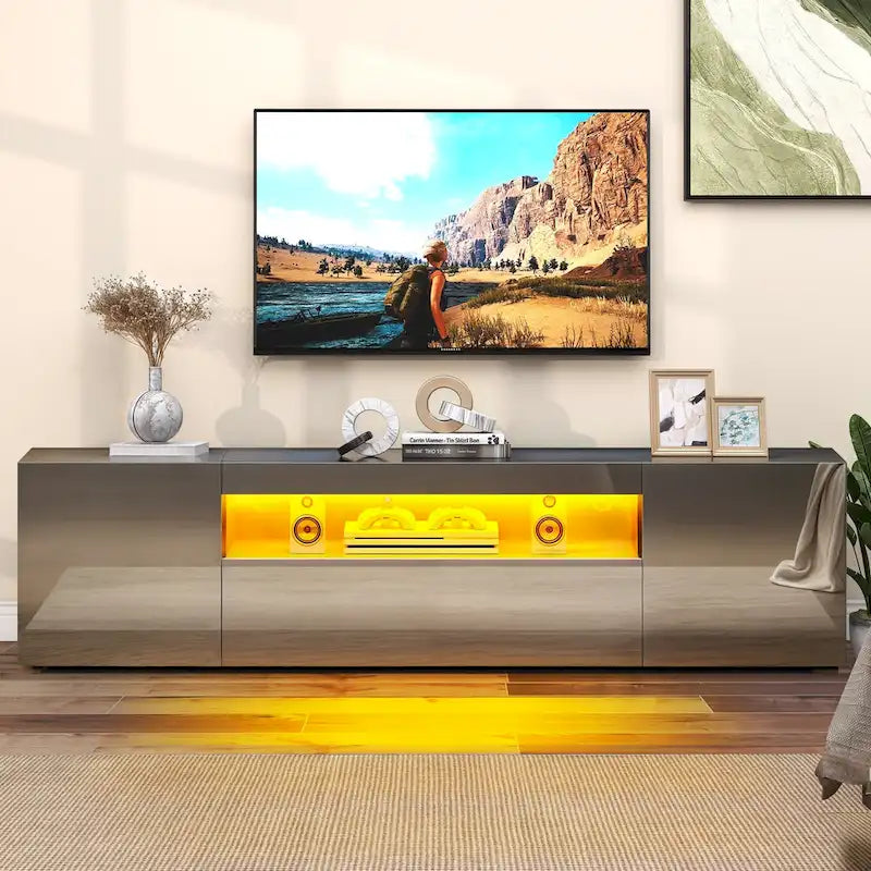 White/Black High-Gloss LED TV Stand, Fits up to 75" TV, 1-Unit