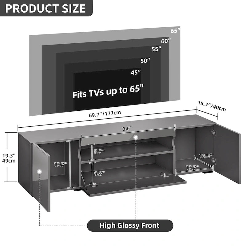White/Black High-Gloss LED TV Stand, Fits up to 75" TV, 1-Unit