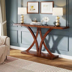 Brown Industrial Console Table, Geometric Metal Frame, Entryway / Sofa / Hallway, 1-Person Use