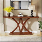Brown Industrial Console Table, Geometric Metal Frame, Entryway / Sofa / Hallway, 1-Person Use