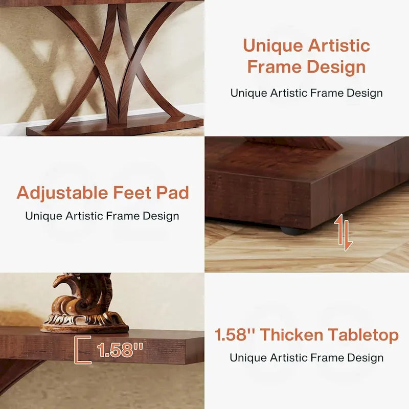 Brown Industrial Console Table, Geometric Metal Frame, Entryway / Sofa / Hallway, 1-Person Use