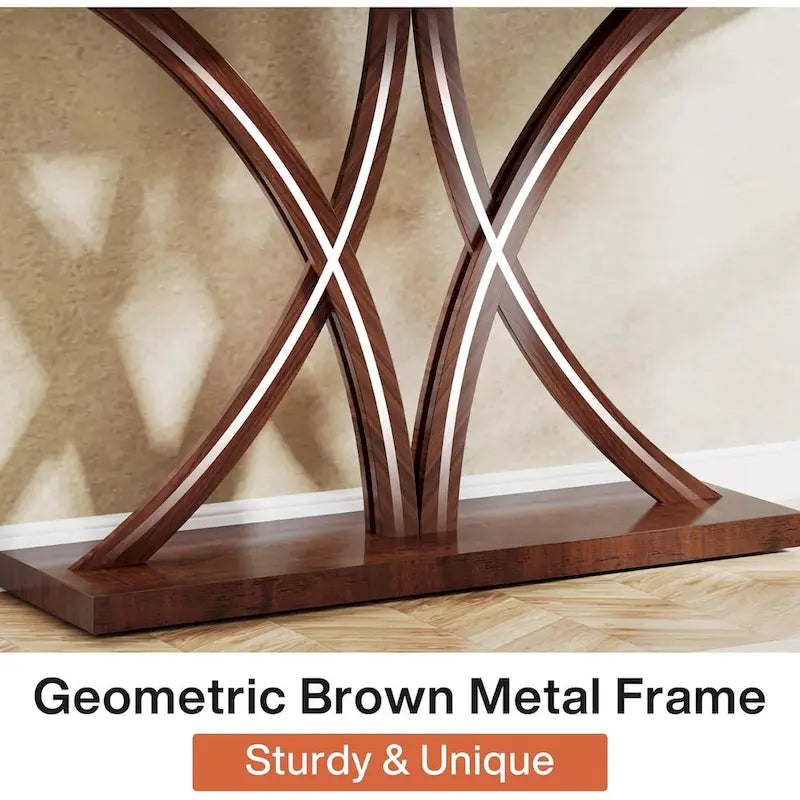 Brown Industrial Console Table, Geometric Metal Frame, Entryway / Sofa / Hallway, 1-Person Use
