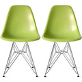 Set of 2 Armless Molded Plastic Dining Chairs with Chrome Eiffel Legs – Multi-Color