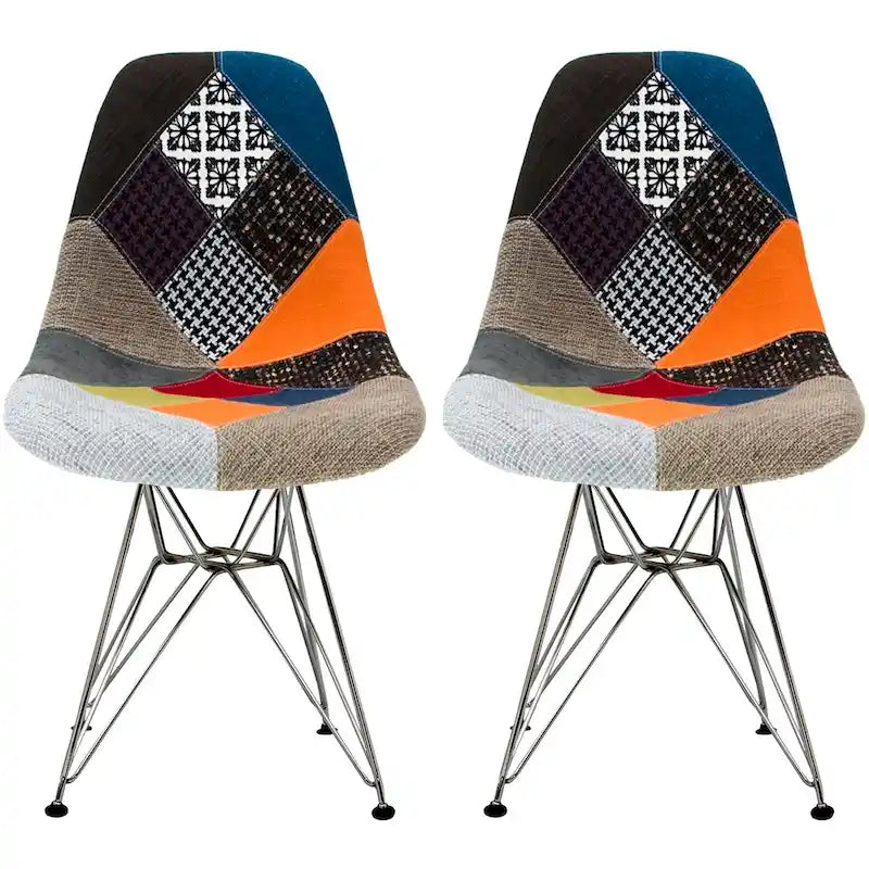 Lot de 2 chaises de salle à manger sans accoudoirs en plastique moulé avec pieds Eiffel chromés – Multicolore