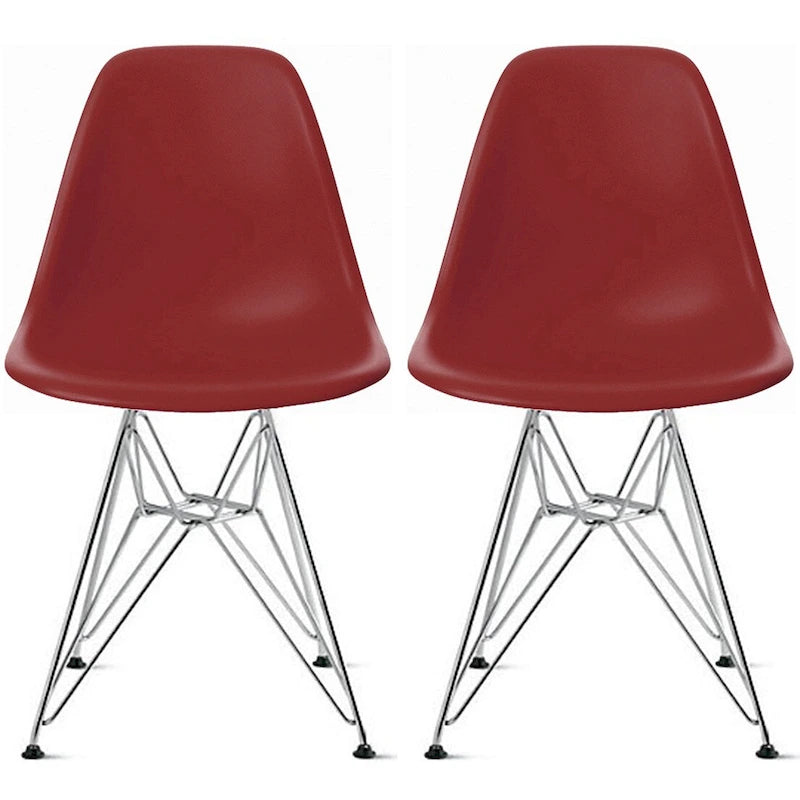 Lot de 2 chaises de salle à manger sans accoudoirs en plastique moulé avec pieds Eiffel chromés – Multicolore