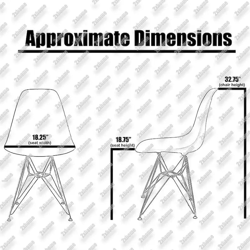 Set of 2 Armless Molded Plastic Dining Chairs with Chrome Eiffel Legs – Multi-Color
