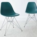 Set of 2 Armless Molded Plastic Dining Chairs with Chrome Eiffel Legs – Multi-Color