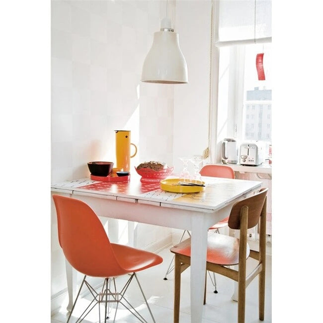 Set of 2 Armless Molded Plastic Dining Chairs with Chrome Eiffel Legs – Multi-Color