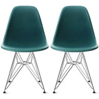 Set of 2 Armless Molded Plastic Dining Chairs with Chrome Eiffel Legs – Multi-Color