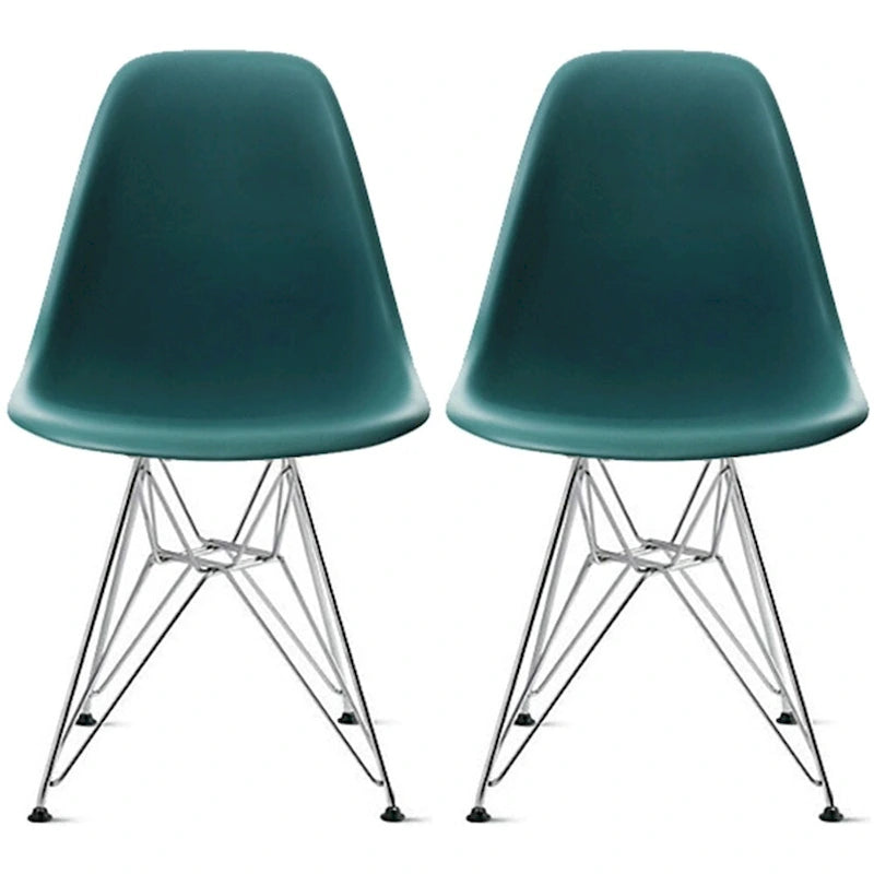 Set of 2 Armless Molded Plastic Dining Chairs with Chrome Eiffel Legs – Multi-Color