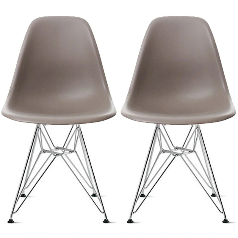 Set of 2 Armless Molded Plastic Dining Chairs with Chrome Eiffel Legs – Multi-Color