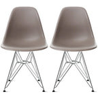 Set of 2 Armless Molded Plastic Dining Chairs with Chrome Eiffel Legs – Multi-Color