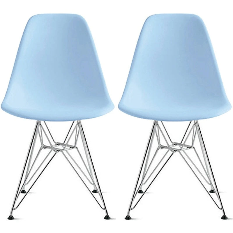 Set of 2 Armless Molded Plastic Dining Chairs with Chrome Eiffel Legs – Multi-Color