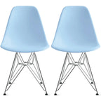 Set of 2 Armless Molded Plastic Dining Chairs with Chrome Eiffel Legs – Multi-Color