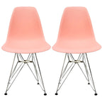 Set of 2 Armless Molded Plastic Dining Chairs with Chrome Eiffel Legs – Multi-Color