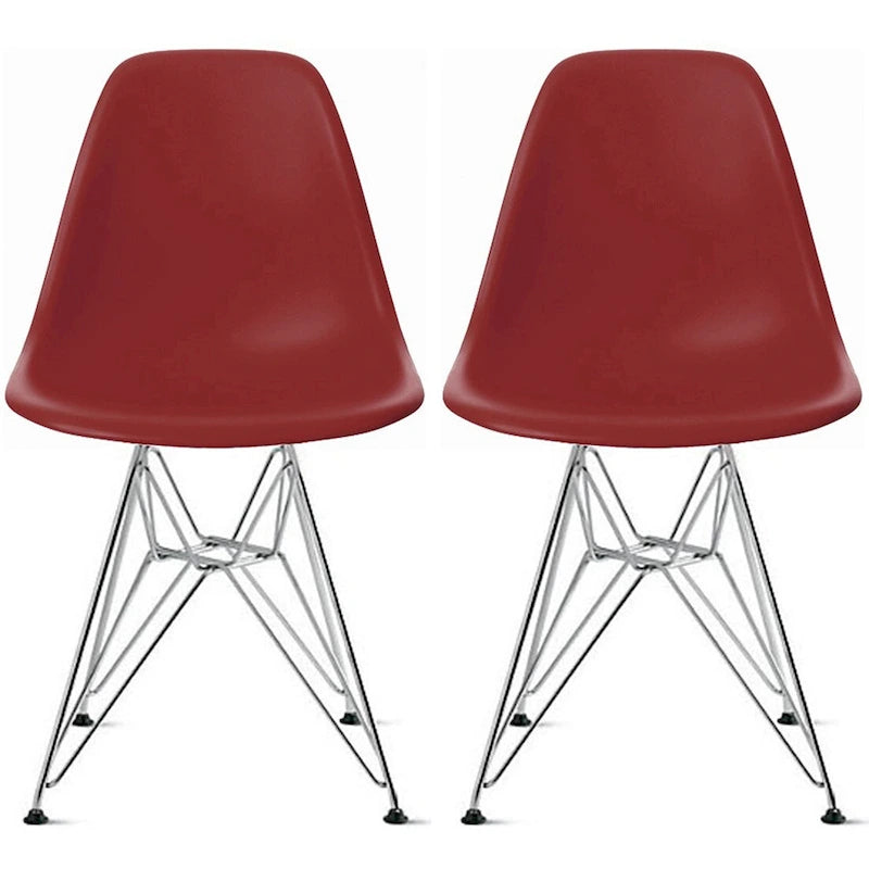 Set of 2 Armless Molded Plastic Dining Chairs with Chrome Eiffel Legs – Multi-Color
