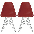 Set of 2 Armless Molded Plastic Dining Chairs with Chrome Eiffel Legs – Multi-Color