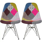Set of 2 Armless Molded Plastic Dining Chairs with Chrome Eiffel Legs – Multi-Color