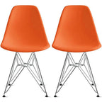 Set of 2 Armless Molded Plastic Dining Chairs with Chrome Eiffel Legs – Multi-Color