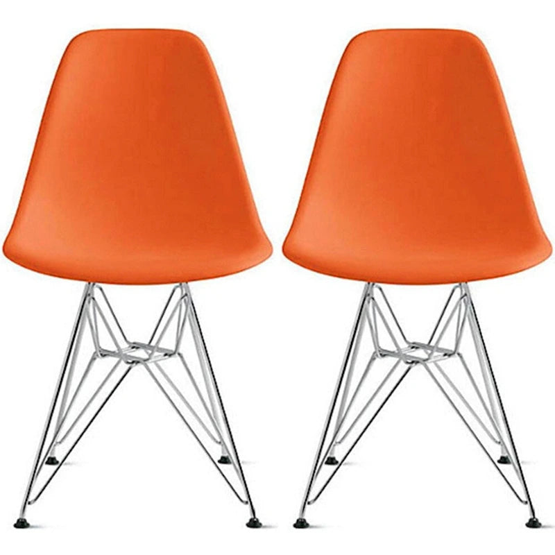 Set of 2 Armless Molded Plastic Dining Chairs with Chrome Eiffel Legs – Multi-Color