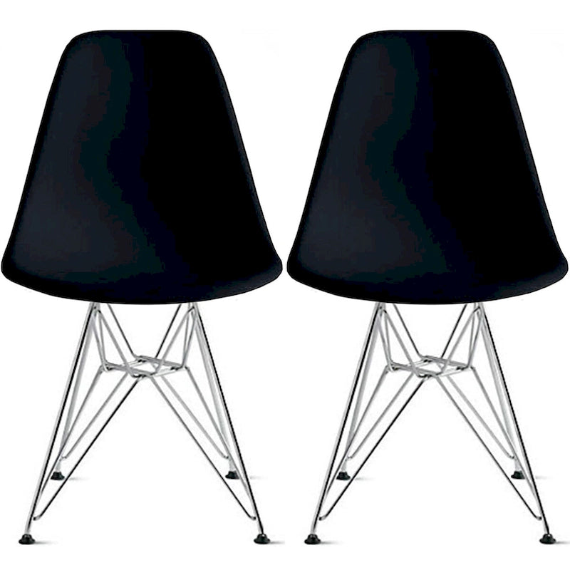 Set of 2 Armless Molded Plastic Dining Chairs with Chrome Eiffel Legs – Multi-Color