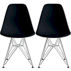 Set of 2 Armless Molded Plastic Dining Chairs with Chrome Eiffel Legs – Multi-Color