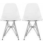Set of 2 Armless Molded Plastic Dining Chairs with Chrome Eiffel Legs – Multi-Color