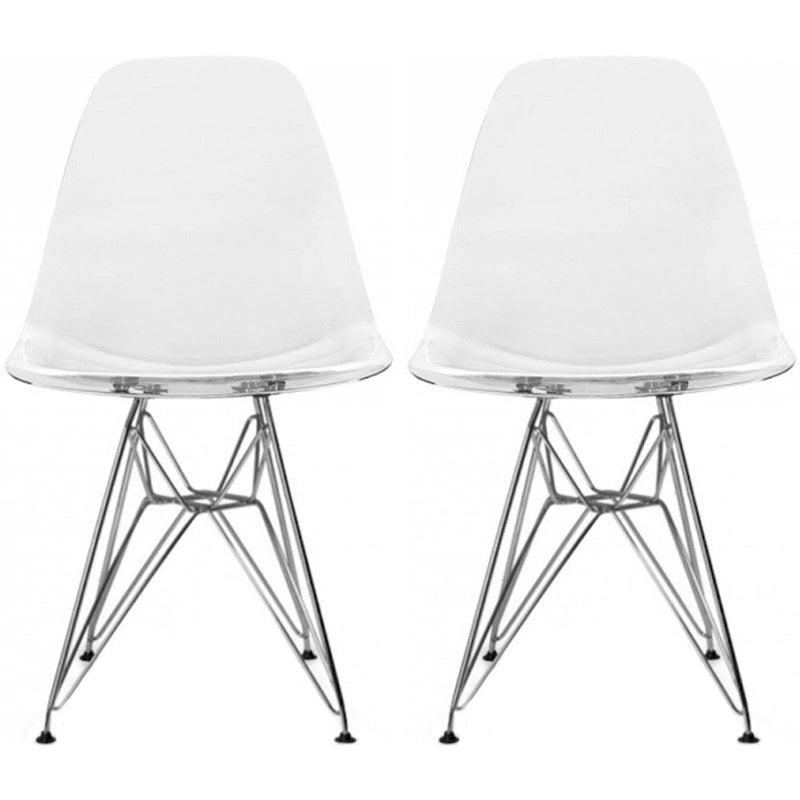 Set of 2 Armless Molded Plastic Dining Chairs with Chrome Eiffel Legs – Multi-Color