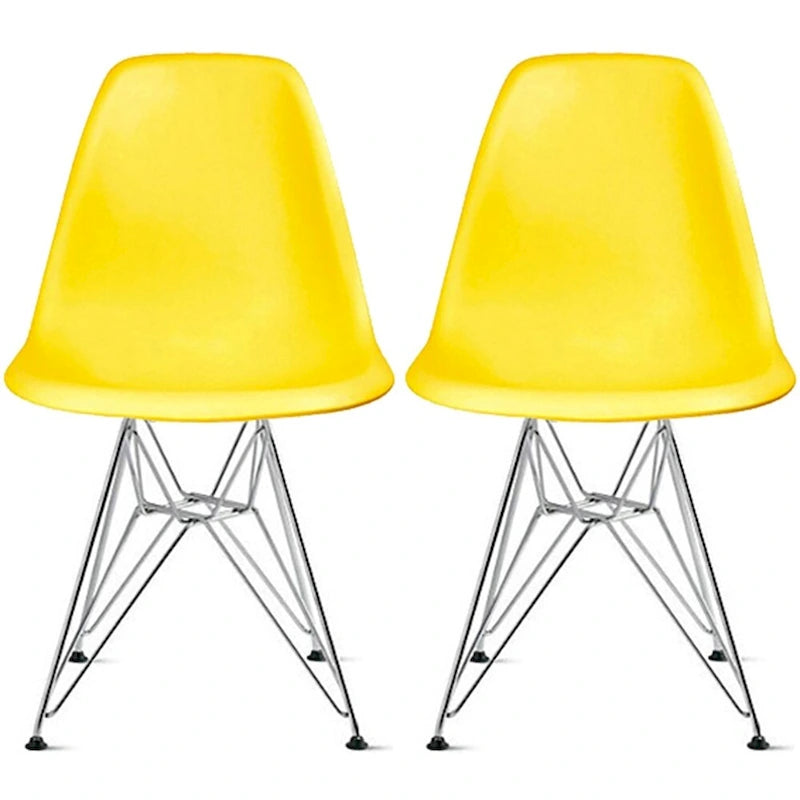 Set of 2 Armless Molded Plastic Dining Chairs with Chrome Eiffel Legs – Multi-Color