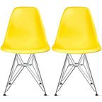 Set of 2 Armless Molded Plastic Dining Chairs with Chrome Eiffel Legs – Multi-Color
