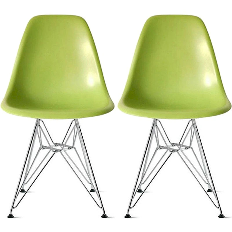 Set of 2 Armless Molded Plastic Dining Chairs with Chrome Eiffel Legs – Multi-Color